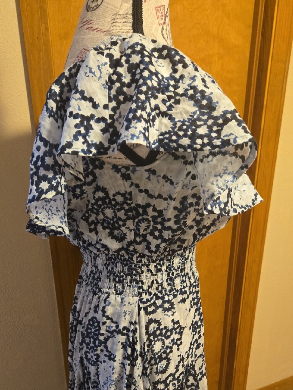 Chelsea & Theodore Navy and White Off-Shoulder Ruffle Full Skirt Maxi Dress - Picture 5 of 7
